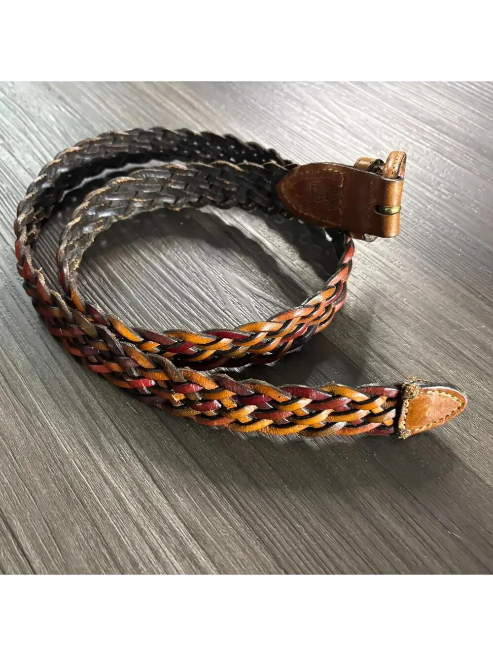 Vintage Women's Leather Belt Tri-Colored Braided Rust Brown Size Small USA Made